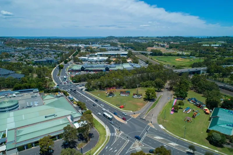 Aerial view of a Campbelltown suburban intersection